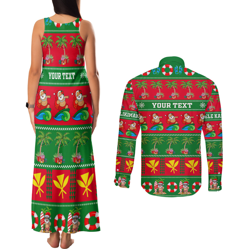 Personalised Hawaii Christmas Couples Matching Tank Maxi Dress and Long Sleeve Button Shirt Mele Kalikimaka LT14 - Polynesian Pride