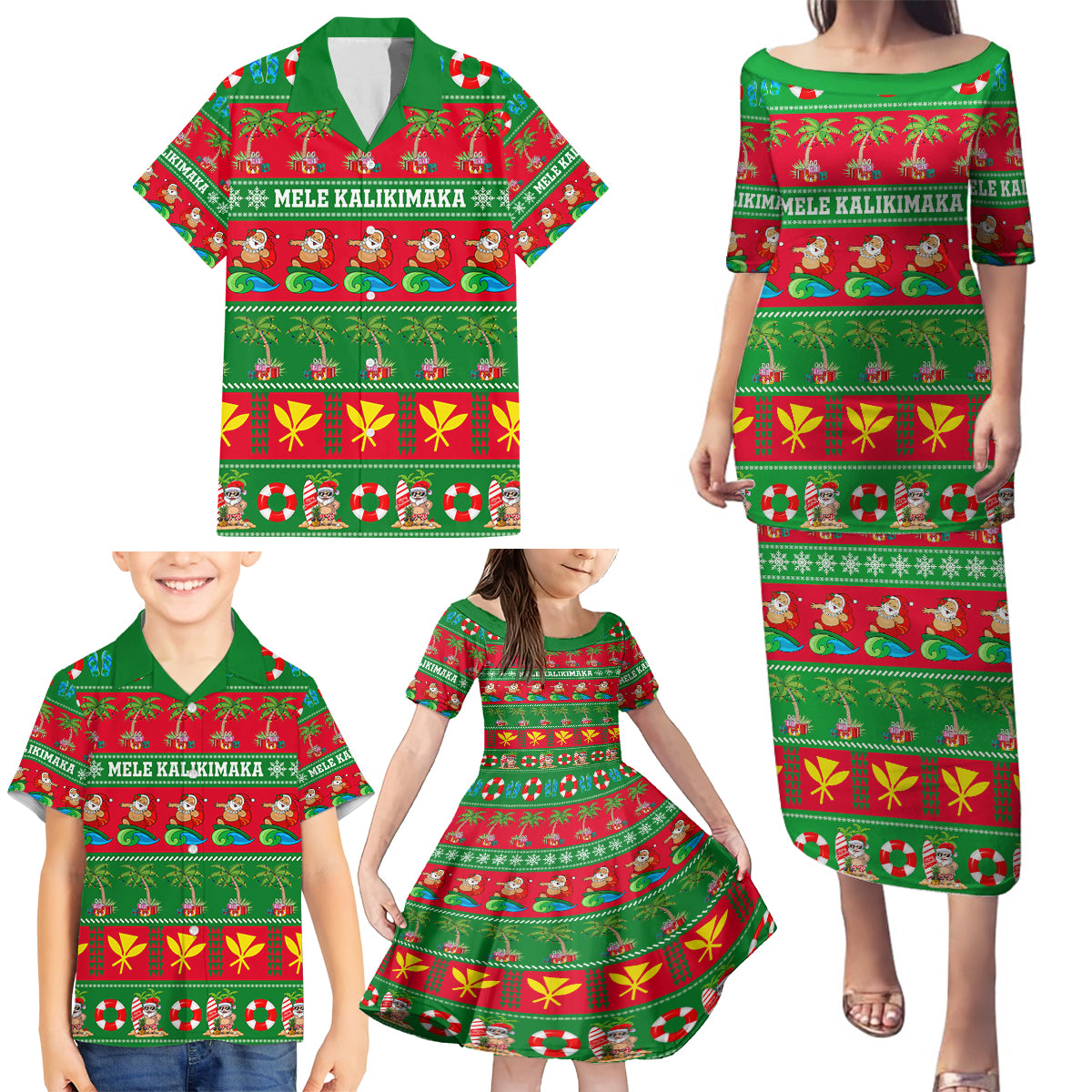 Personalised Hawaii Christmas Family Matching Puletasi Dress and Hawaiian Shirt Mele Kalikimaka LT14 - Polynesian Pride