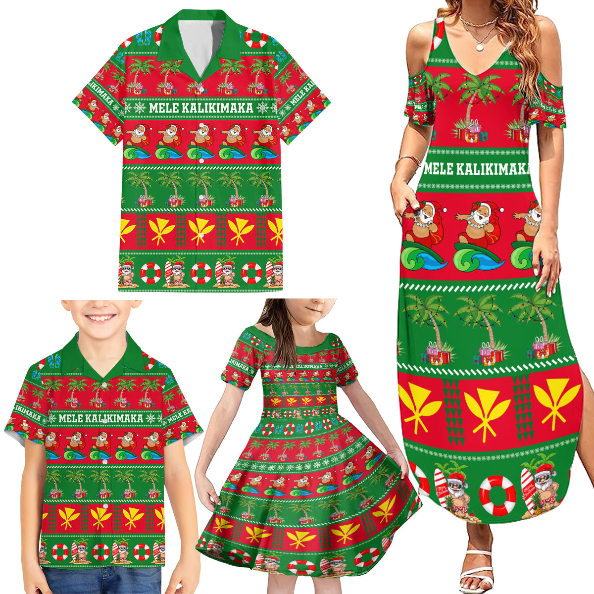 Personalised Hawaii Christmas Family Matching Summer Maxi Dress and Hawaiian Shirt Mele Kalikimaka LT14 - Polynesian Pride