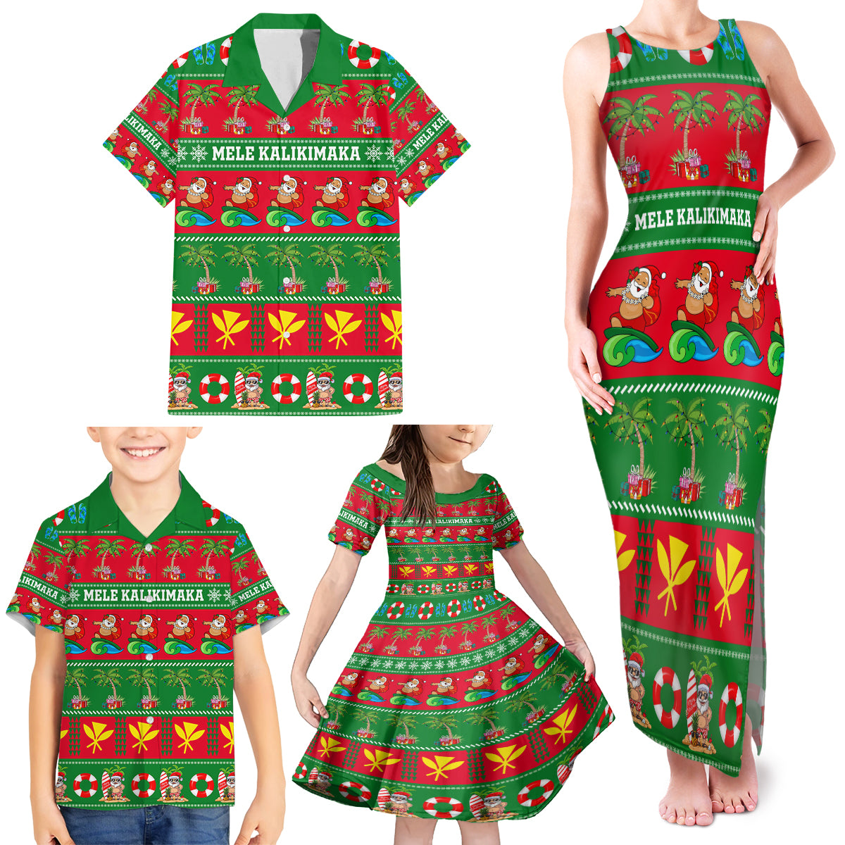 Personalised Hawaii Christmas Family Matching Tank Maxi Dress and Hawaiian Shirt Mele Kalikimaka LT14 - Polynesian Pride