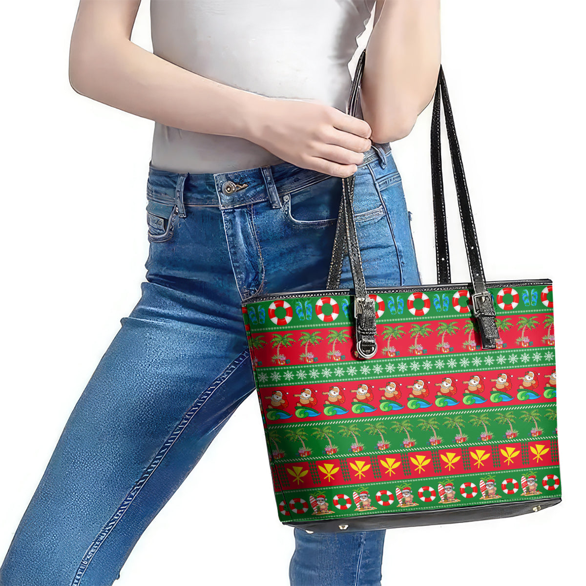 Hawaii Christmas Leather Tote Bag Mele Kalikimaka LT14 - Polynesian Pride