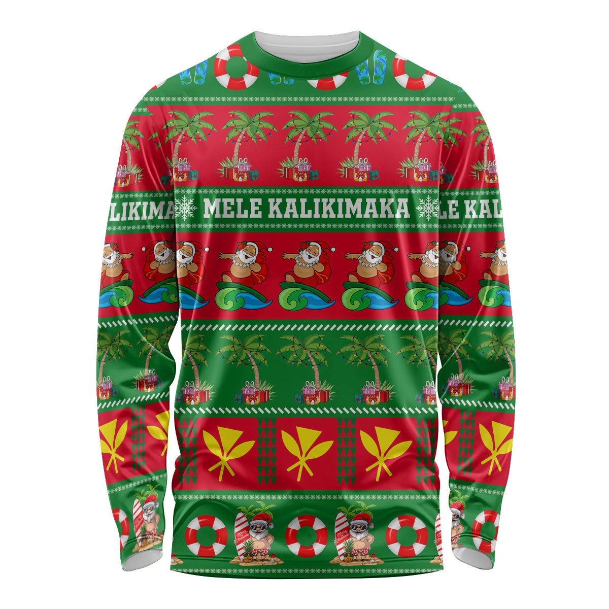 Personalised Hawaii Christmas Long Sleeve Shirt Mele Kalikimaka LT14 Unisex Green - Polynesian Pride