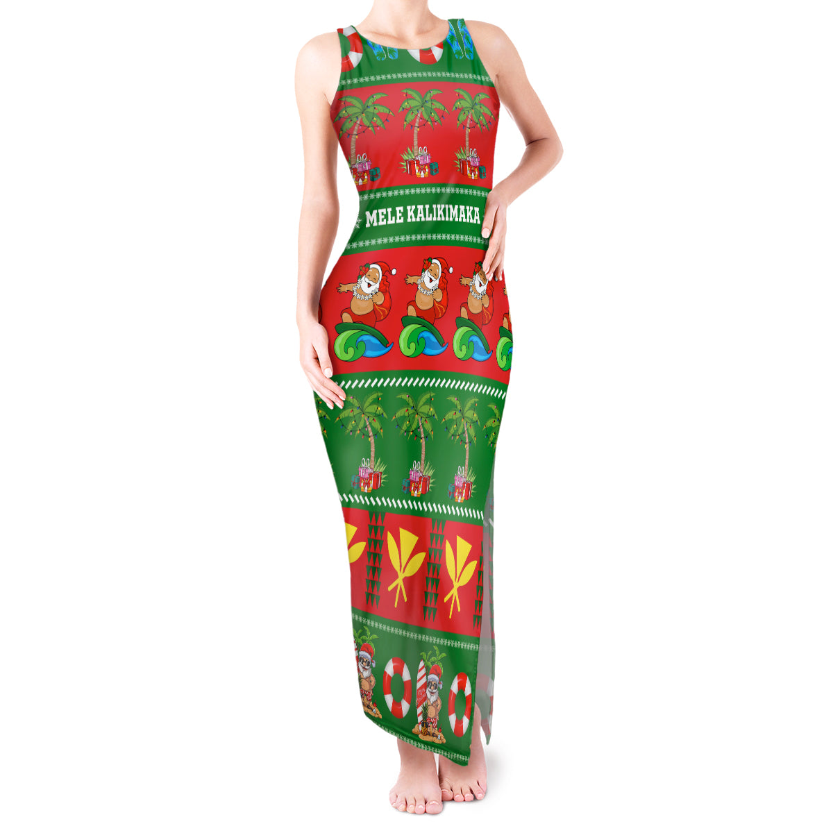 Personalised Hawaii Christmas Tank Maxi Dress Mele Kalikimaka LT14 Women Green - Polynesian Pride