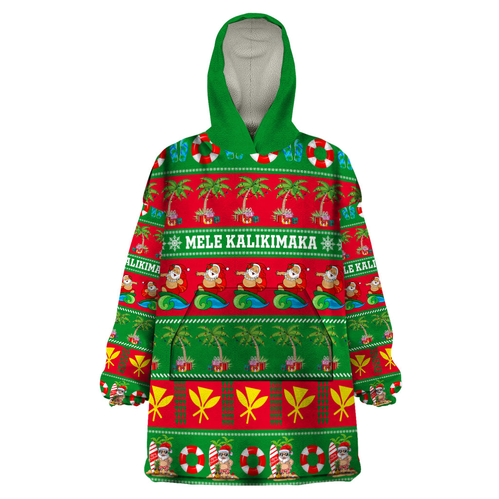 Personalised Hawaii Christmas Wearable Blanket Hoodie Mele Kalikimaka LT14 One Size Green - Polynesian Pride