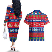Personalised Guam Christmas Couples Matching Off The Shoulder Long Sleeve Dress and Hawaiian Shirt Felis Pasgua LT14 - Polynesian Pride