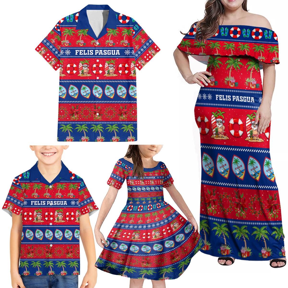 Personalised Guam Christmas Family Matching Off Shoulder Maxi Dress and Hawaiian Shirt Felis Pasgua LT14 - Polynesian Pride