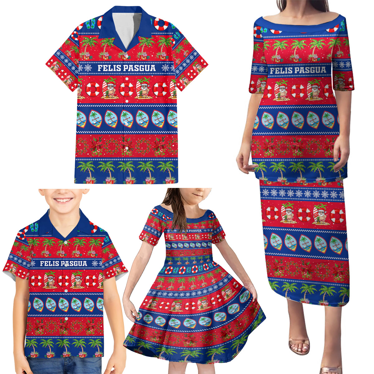 Personalised Guam Christmas Family Matching Puletasi Dress and Hawaiian Shirt Felis Pasgua LT14 - Polynesian Pride