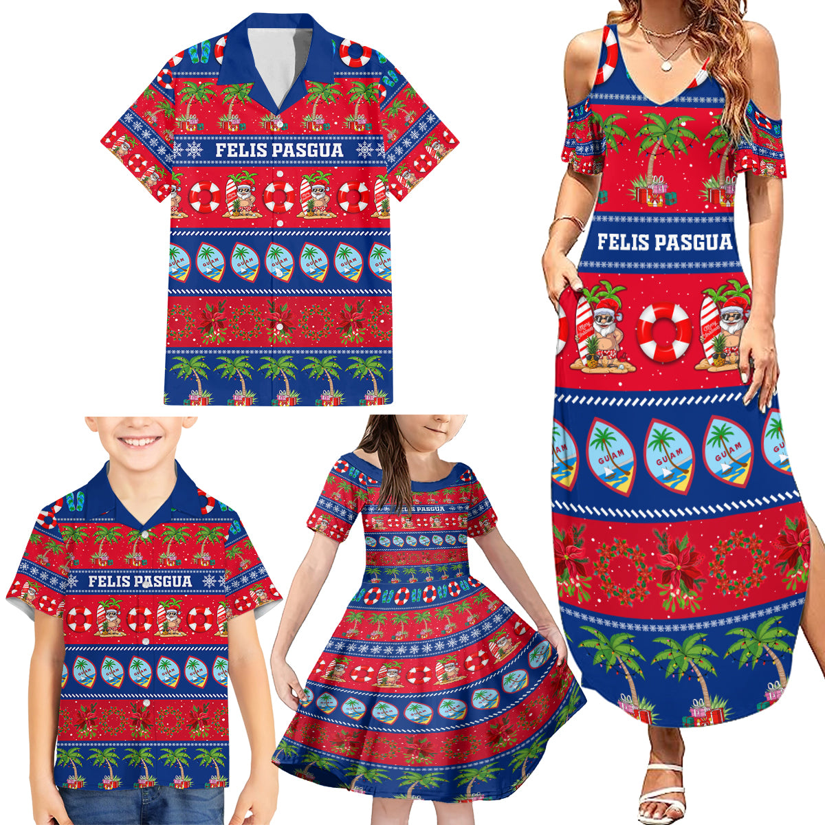 Personalised Guam Christmas Family Matching Summer Maxi Dress and Hawaiian Shirt Felis Pasgua LT14 - Polynesian Pride