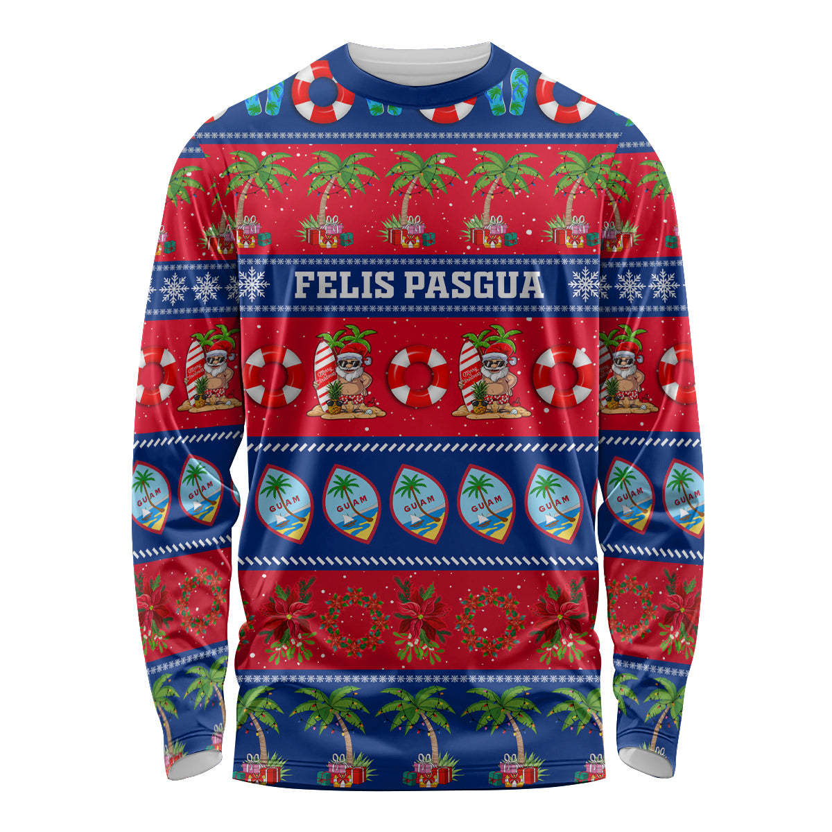 Personalised Guam Christmas Long Sleeve Shirt Felis Pasgua LT14 Unisex Blue - Polynesian Pride