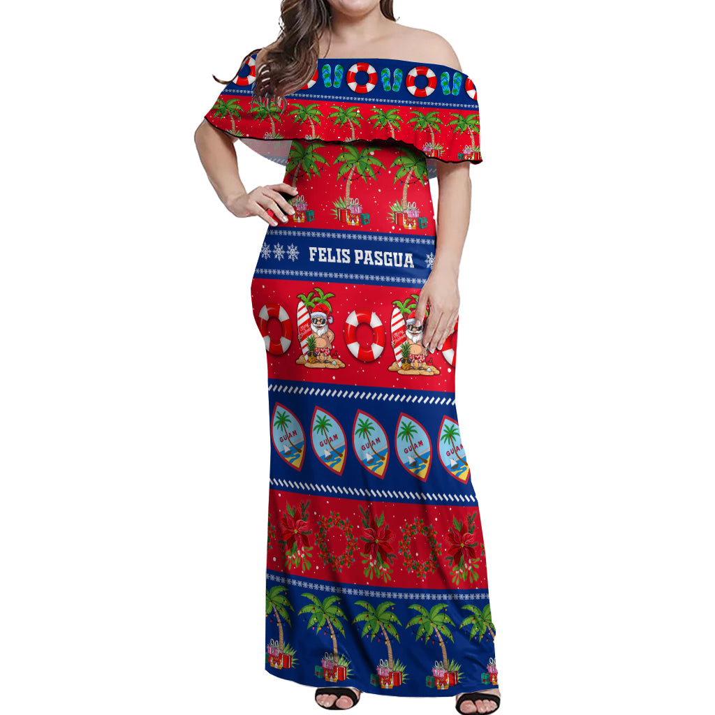 Personalised Guam Christmas Off Shoulder Maxi Dress Felis Pasgua LT14 Women Blue - Polynesian Pride