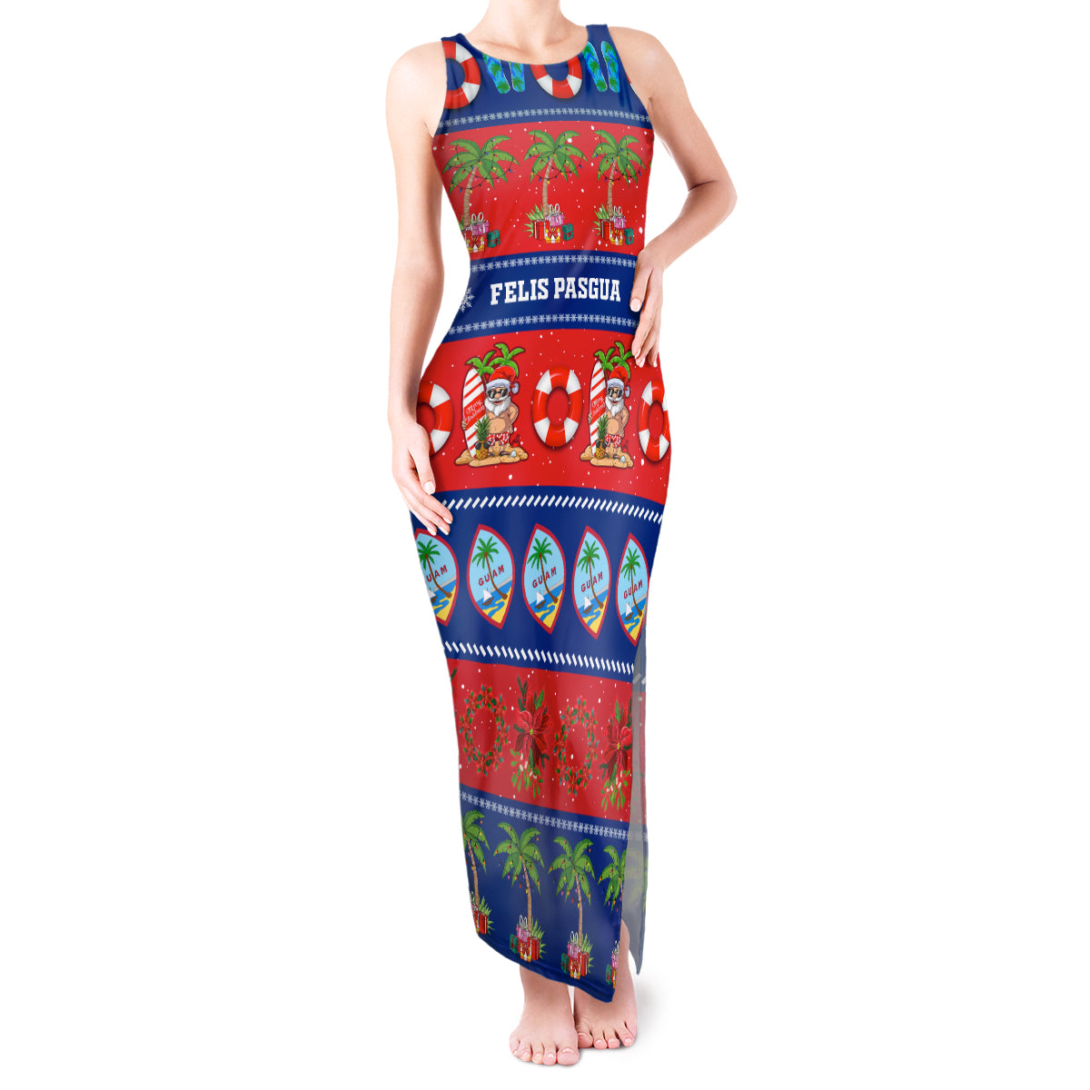 Personalised Guam Christmas Tank Maxi Dress Felis Pasgua LT14 Women Blue - Polynesian Pride