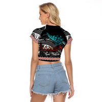 Personalised New Zealand Waka Raglan Cropped T Shirt Aotearoa Maori Silver Fern Pattern LT14 - Polynesian Pride