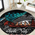 Personalised New Zealand Waka Round Carpet Aotearoa Maori Silver Fern Pattern LT14 Black - Polynesian Pride