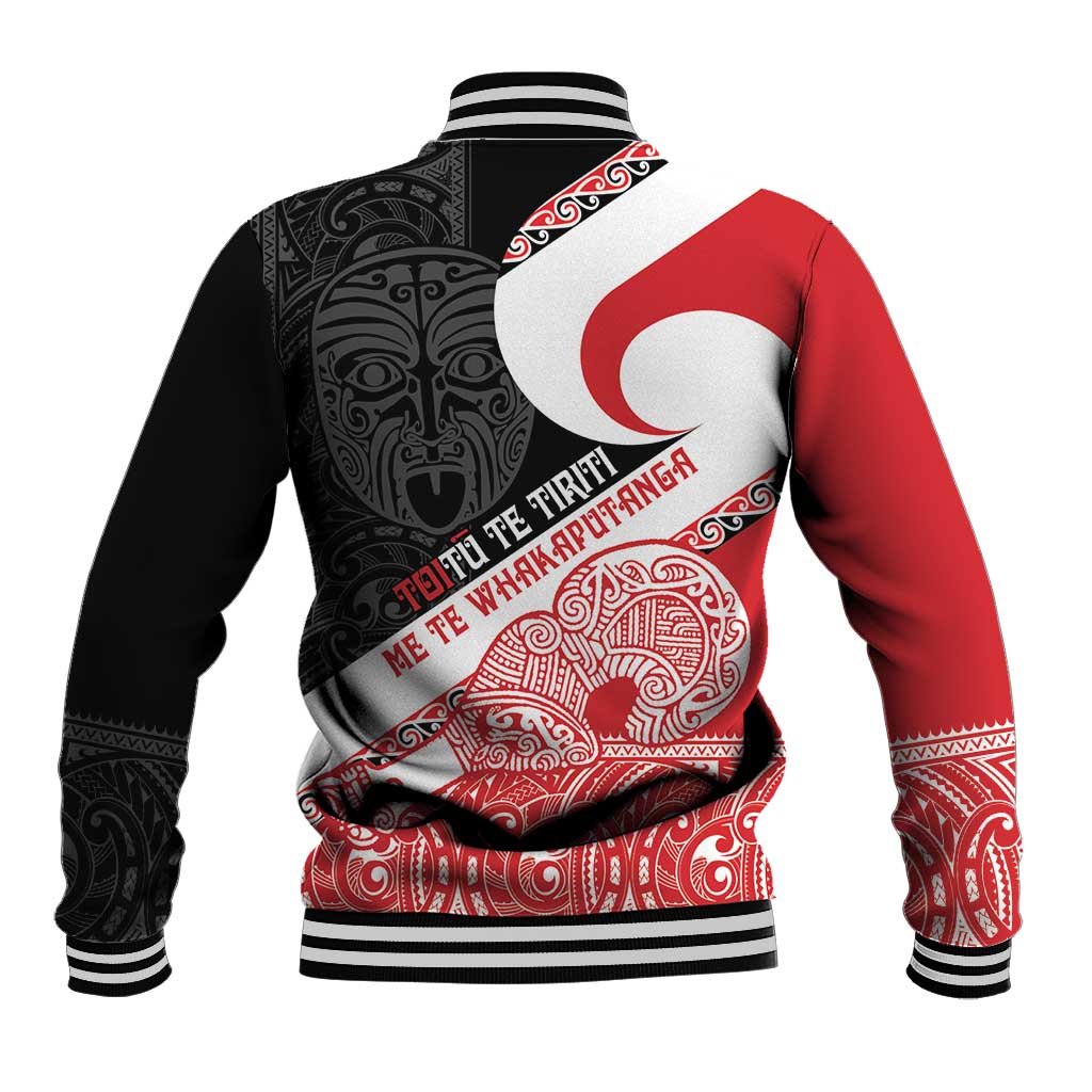 Toitu Te Tiriti Me Te Whakaputanga Baseball Jacket Maori Wahaika With Haka Face LT14 - Polynesian Pride