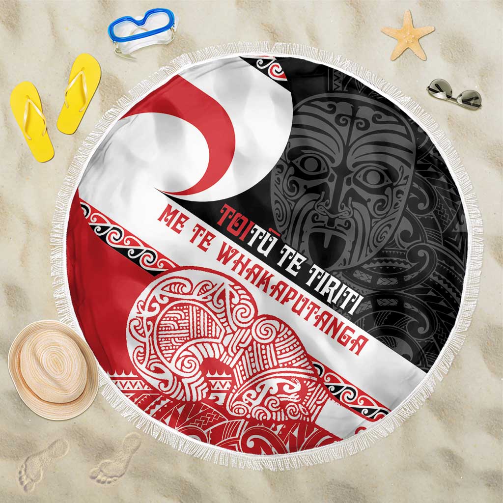 Toitu Te Tiriti Me Te Whakaputanga Beach Blanket Maori Wahaika With Haka Face LT14 One Size 150cm Red - Polynesian Pride
