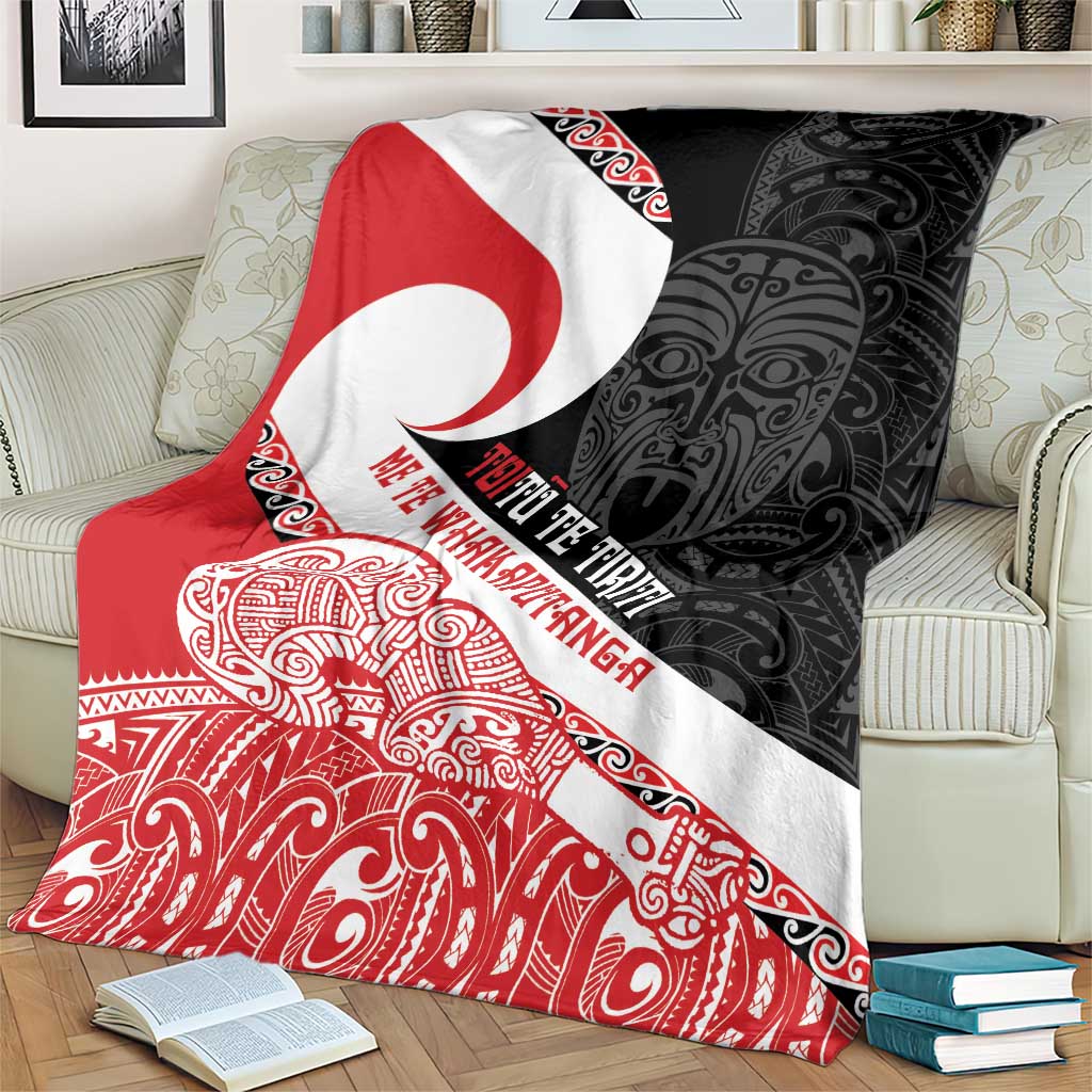 Toitu Te Tiriti Me Te Whakaputanga Blanket Maori Wahaika With Haka Face LT14 - Polynesian Pride