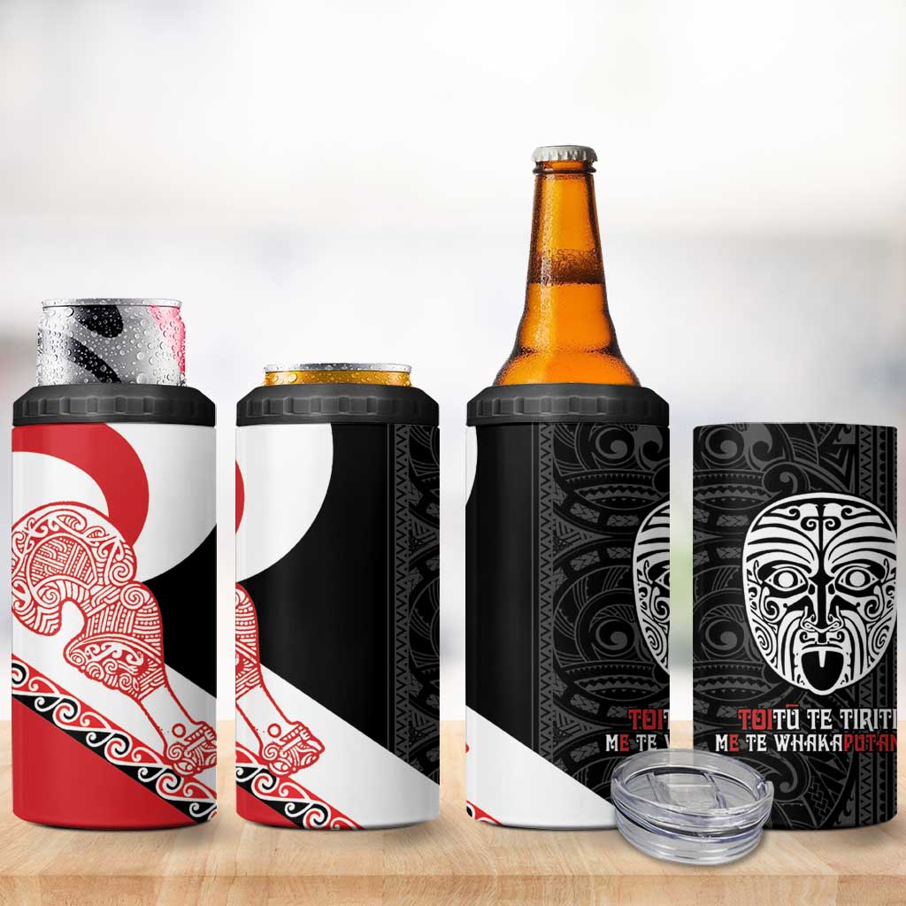 Toitu Te Tiriti Me Te Whakaputanga 4 in 1 Can Cooler Tumbler Maori Wahaika With Haka Face