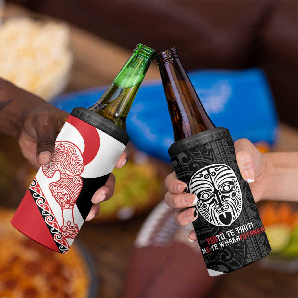 Toitu Te Tiriti Me Te Whakaputanga 4 in 1 Can Cooler Tumbler Maori Wahaika With Haka Face