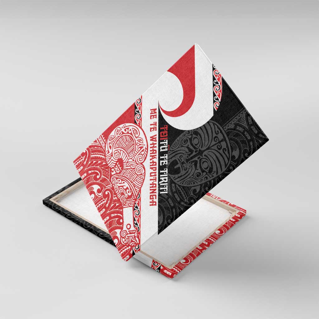 Toitu Te Tiriti Me Te Whakaputanga Canvas Wall Art Maori Wahaika With Haka Face LT14 With Frame Red - Polynesian Pride
