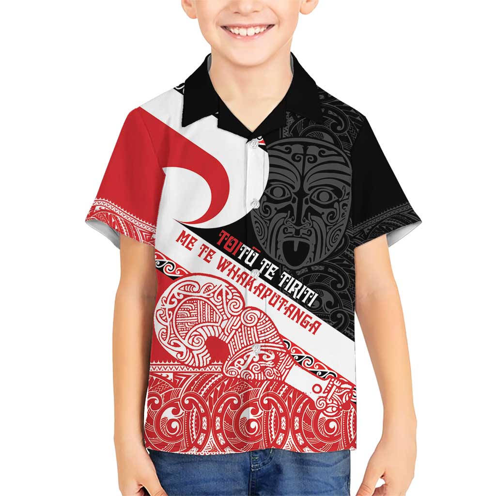 Toitu Te Tiriti Me Te Whakaputanga Kid Hawaiian Shirt Maori Wahaika With Haka Face