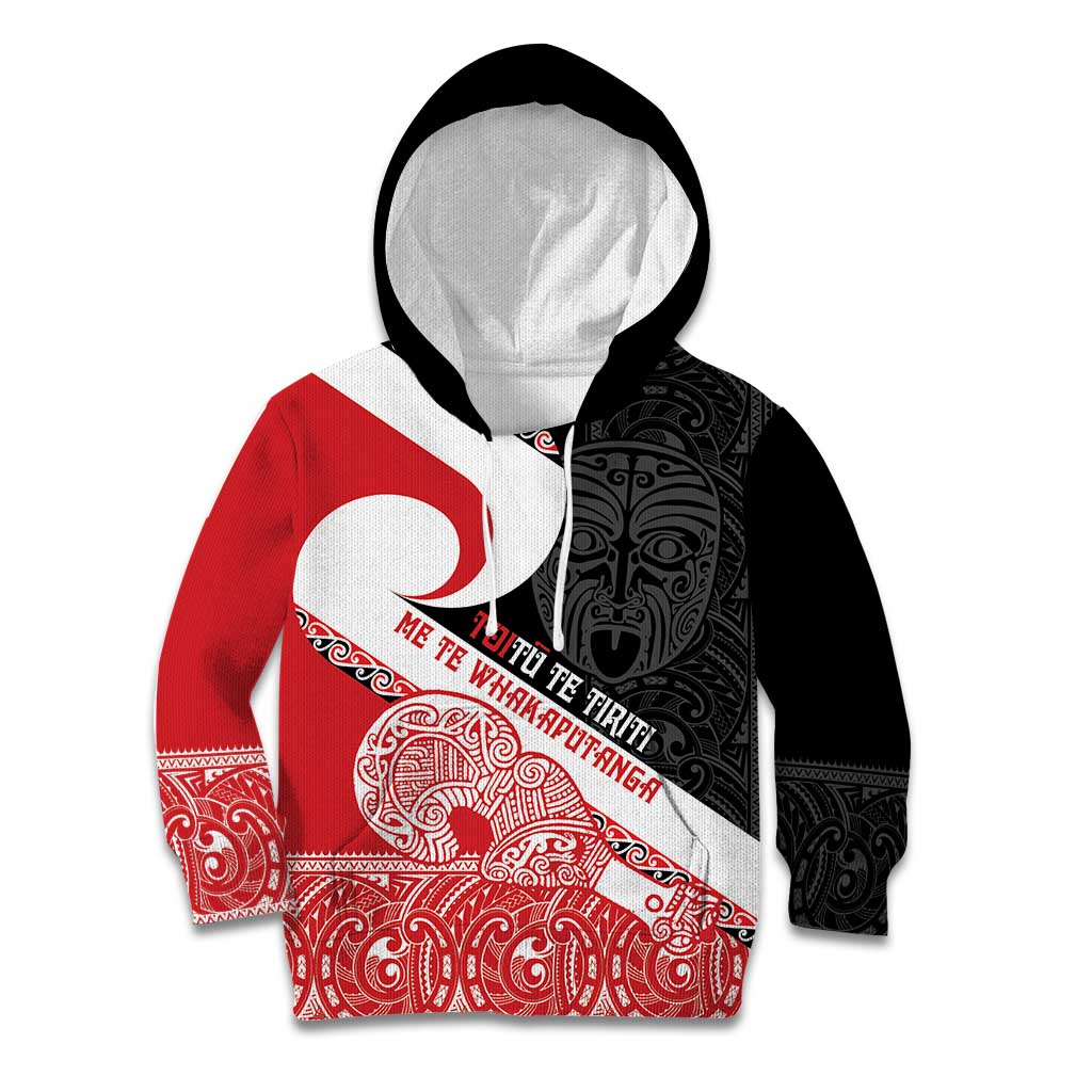 Toitu Te Tiriti Me Te Whakaputanga Kid Hoodie Maori Wahaika With Haka Face