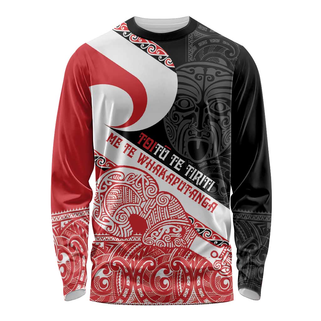 Toitu Te Tiriti Me Te Whakaputanga Long Sleeve Shirt Maori Wahaika With Haka Face