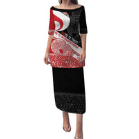 Toitu Te Tiriti Me Te Whakaputanga Puletasi Maori Wahaika With Haka Face LT14 Long Dress Red - Polynesian Pride