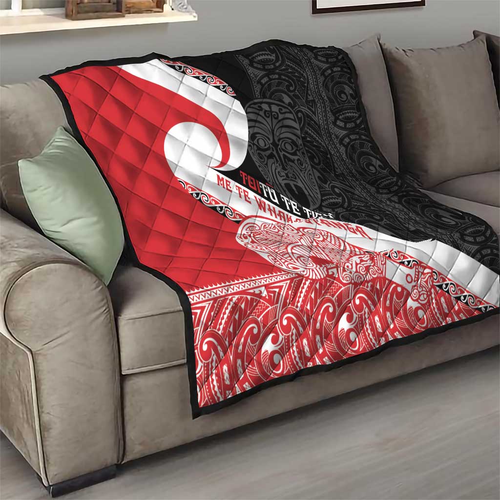 Toitu Te Tiriti Me Te Whakaputanga Quilt Maori Wahaika With Haka Face