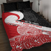 Toitu Te Tiriti Me Te Whakaputanga Quilt Bed Set Maori Wahaika With Haka Face LT14 Red - Polynesian Pride