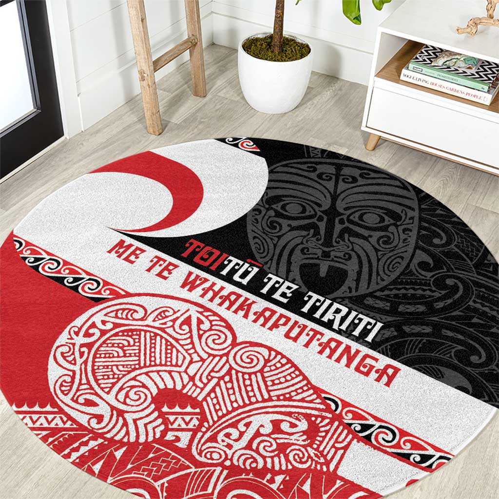 Toitu Te Tiriti Me Te Whakaputanga Round Carpet Maori Wahaika With Haka Face