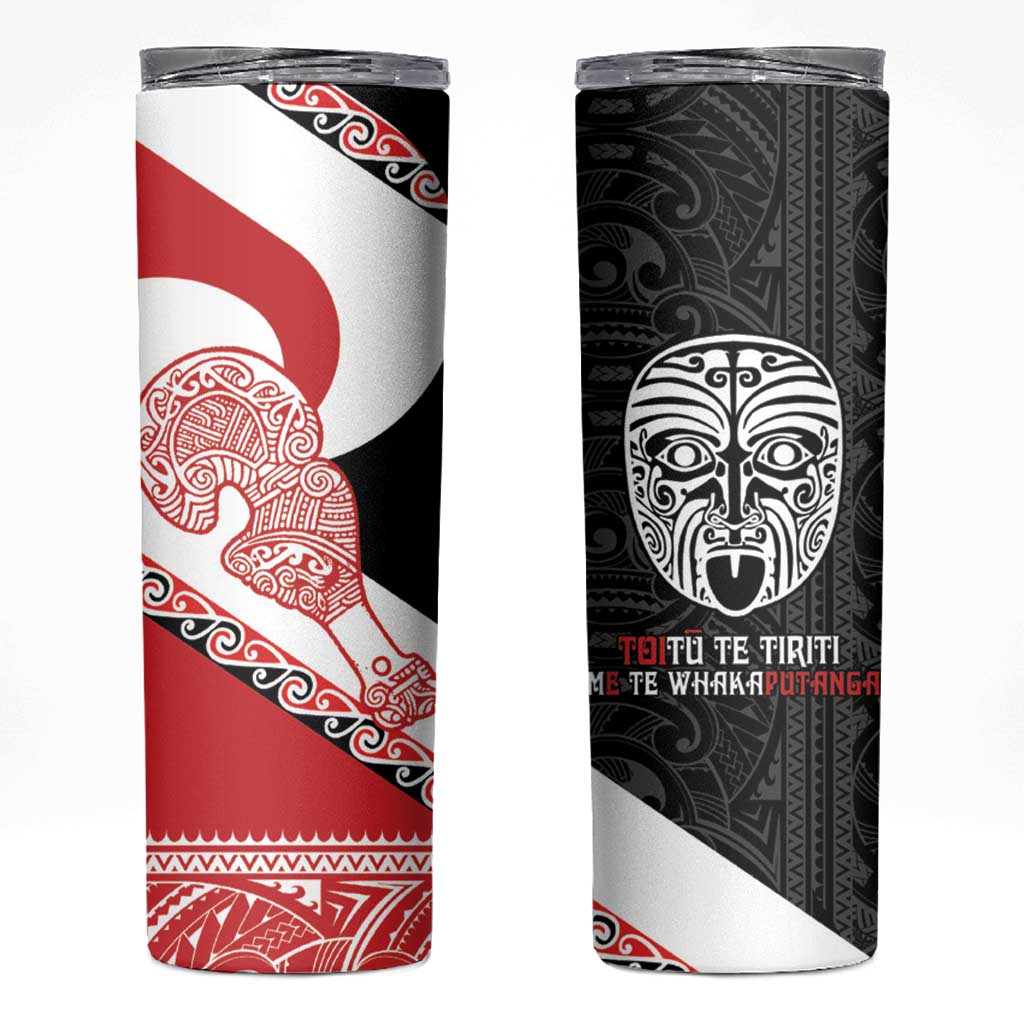 Toitu Te Tiriti Me Te Whakaputanga Skinny Tumbler Maori Wahaika With Haka Face