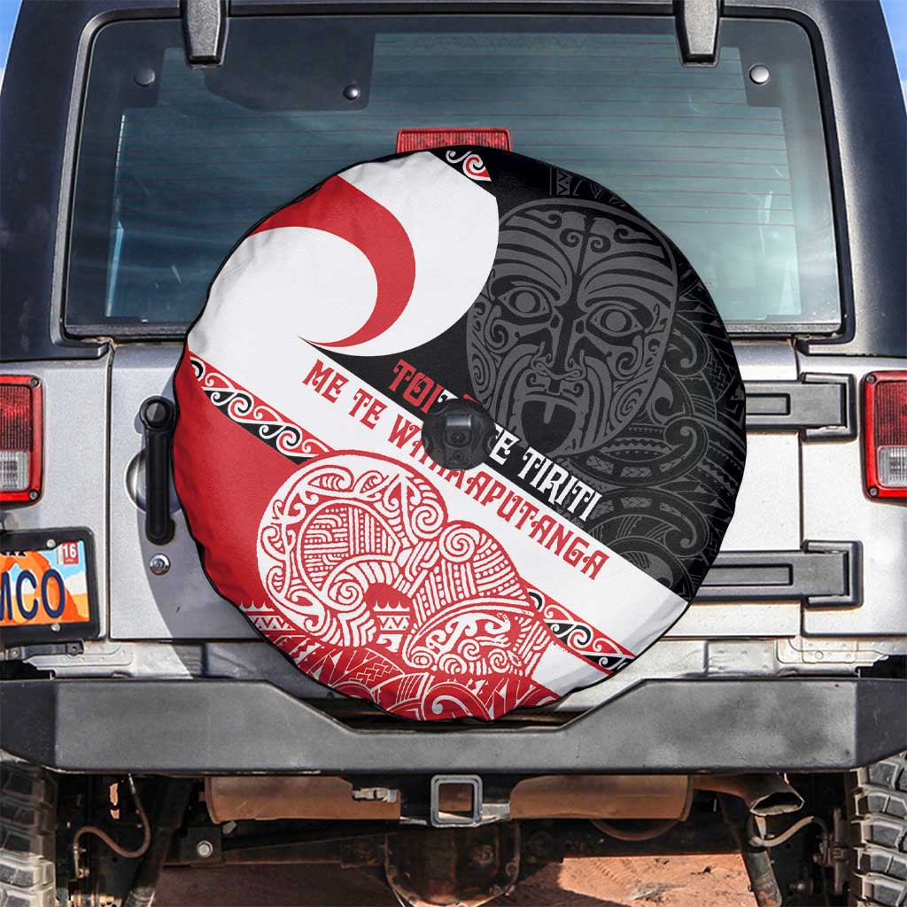 Toitu Te Tiriti Me Te Whakaputanga Spare Tire Cover Maori Wahaika With Haka Face