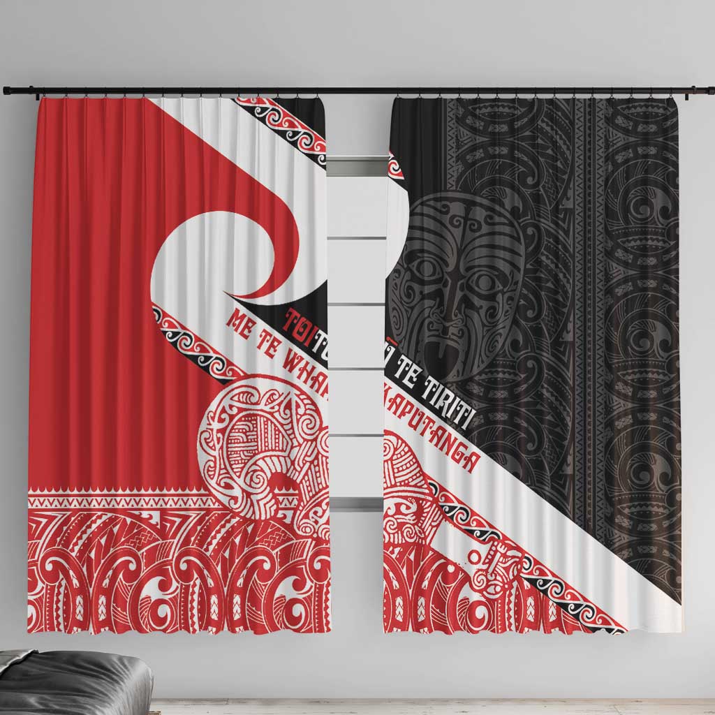 Toitu Te Tiriti Me Te Whakaputanga Window Curtain Maori Wahaika With Haka Face LT14 With Hooks Red - Polynesian Pride