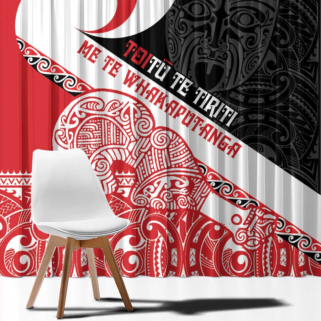 Toitu Te Tiriti Me Te Whakaputanga Window Curtain Maori Wahaika With Haka Face LT14 - Polynesian Pride