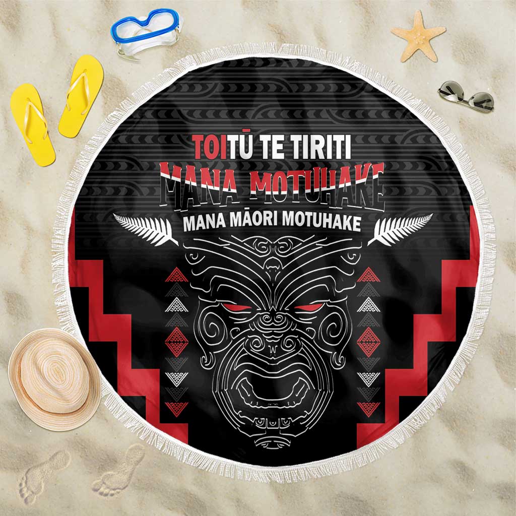 Personalised Toitu Te Tiriti Mana Maori Motuhake Beach Blanket Aotearoa Haka Face Mix Poutama Art