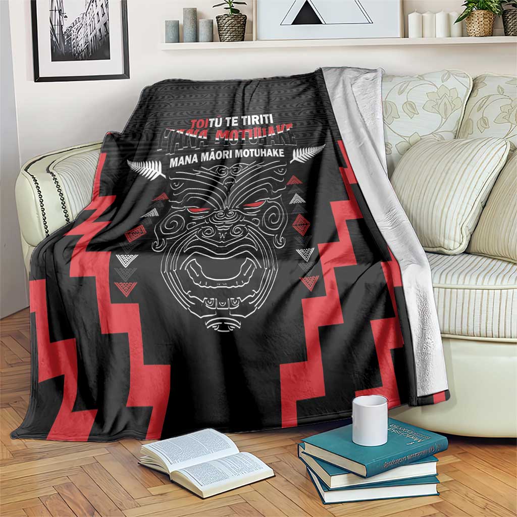 Personalised Toitu Te Tiriti Mana Maori Motuhake Blanket Aotearoa Haka Face Mix Poutama Art LT14 Black - Polynesian Pride