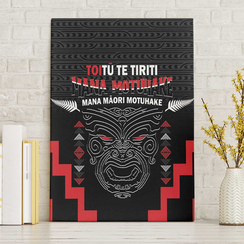 Personalised Toitu Te Tiriti Mana Maori Motuhake Canvas Wall Art Aotearoa Haka Face Mix Poutama Art LT14 Without Frame Black - Polynesian Pride