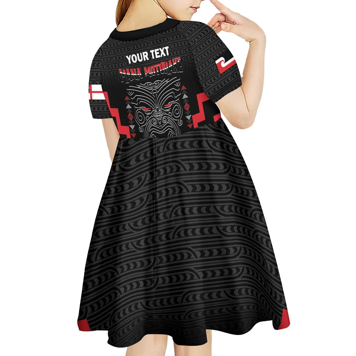 Personalised Toitu Te Tiriti Mana Maori Motuhake Kid Short Sleeve Dress Aotearoa Haka Face Mix Poutama Art