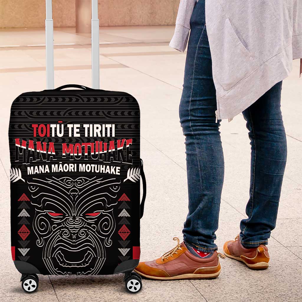 Personalised Toitu Te Tiriti Mana Maori Motuhake Luggage Cover Aotearoa Haka Face Mix Poutama Art