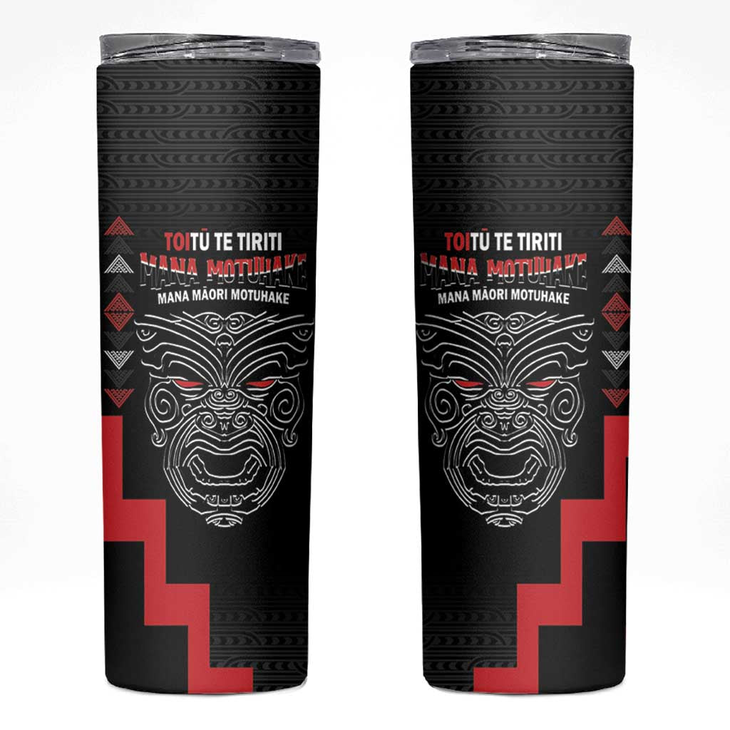 Toitu Te Tiriti Mana Maori Motuhake Skinny Tumbler Aotearoa Haka Face Mix Poutama Art