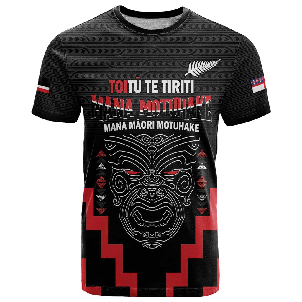 Personalised Toitu Te Tiriti Mana Maori Motuhake T Shirt Aotearoa Haka Face Mix Poutama Art