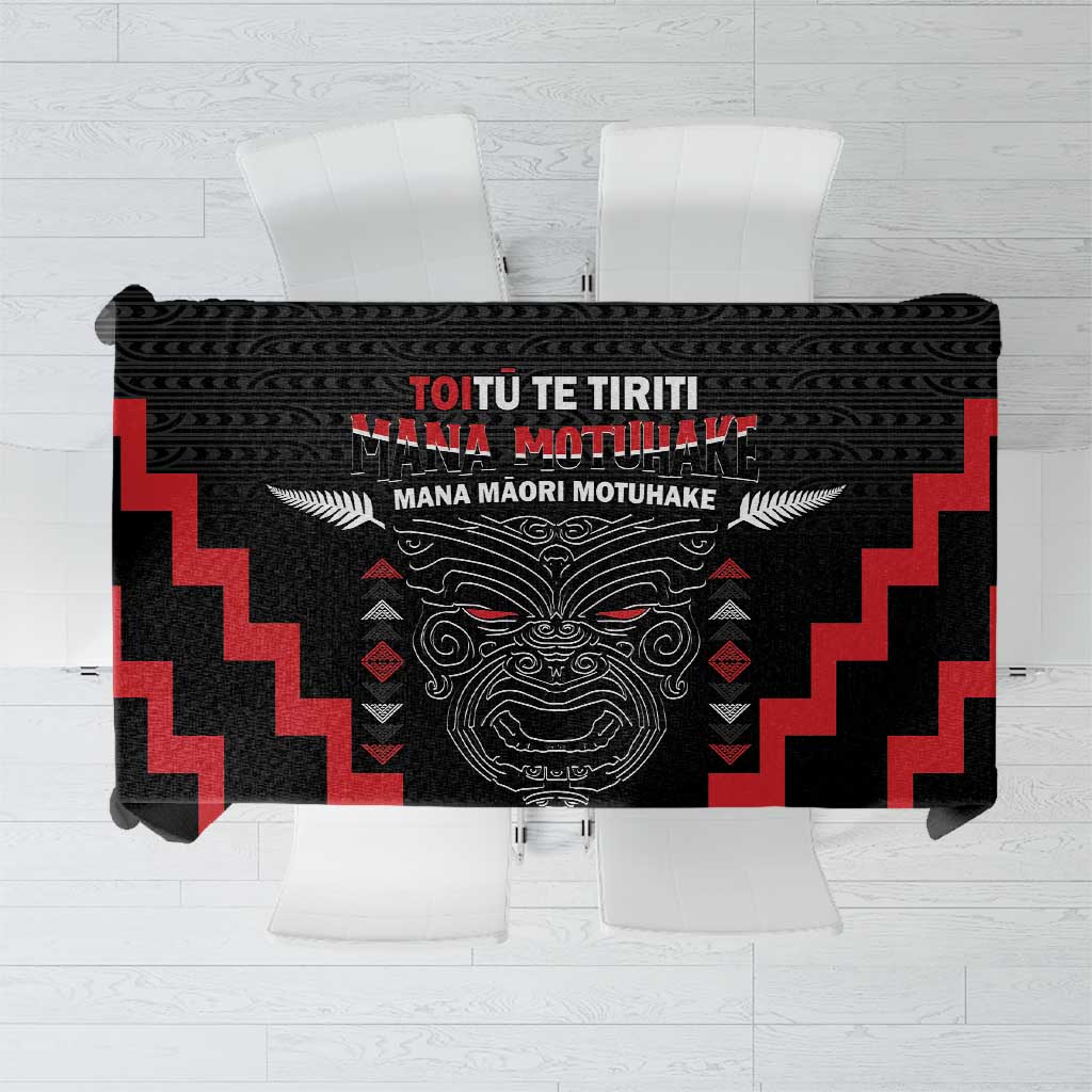 Personalised Toitu Te Tiriti Mana Maori Motuhake Tablecloth Aotearoa Haka Face Mix Poutama Art LT14 Black - Polynesian Pride