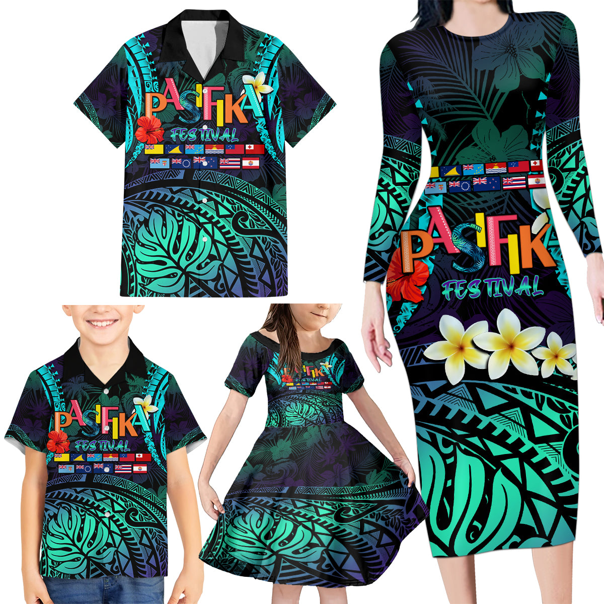 Personalised Pasifika Festival Auckland Family Matching Long Sleeve Bodycon Dress and Hawaiian Shirt 2024 Pacific Islands Polynesian Pattern LT14 - Polynesian Pride