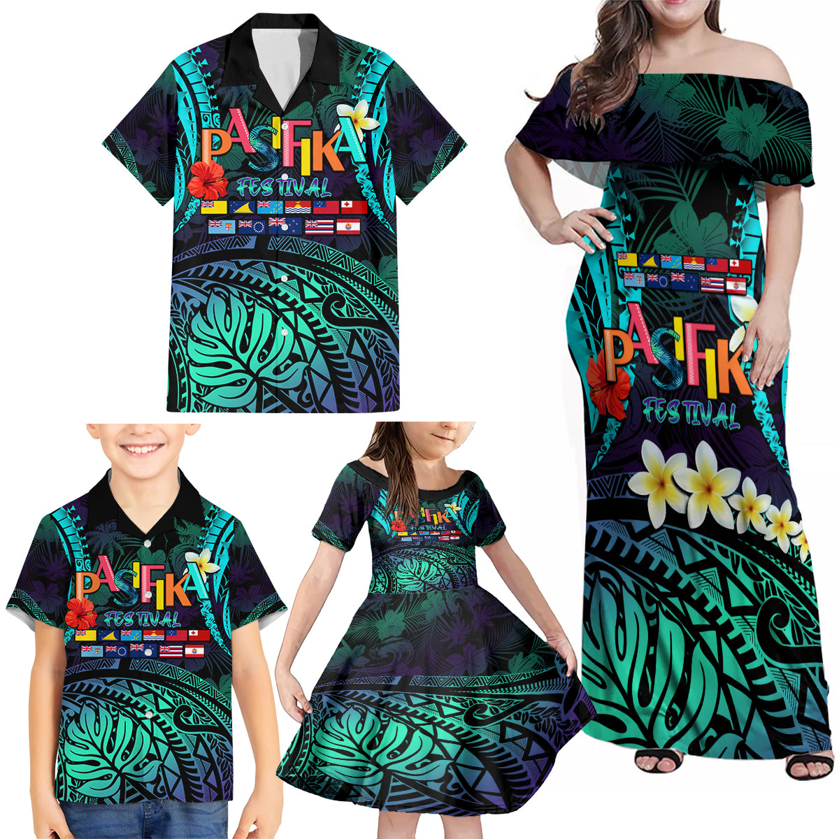 Personalised Pasifika Festival Auckland Family Matching Off Shoulder Maxi Dress and Hawaiian Shirt 2024 Pacific Islands Polynesian Pattern LT14 - Polynesian Pride