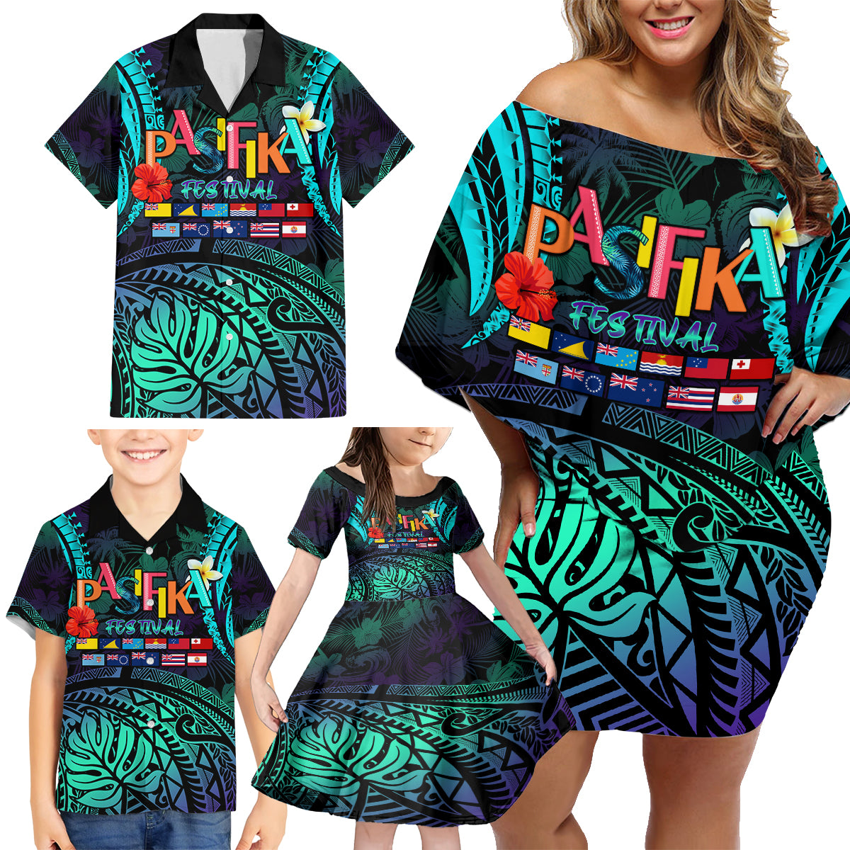 Personalised Pasifika Festival Auckland Family Matching Off Shoulder Short Dress and Hawaiian Shirt 2024 Pacific Islands Polynesian Pattern LT14 - Polynesian Pride