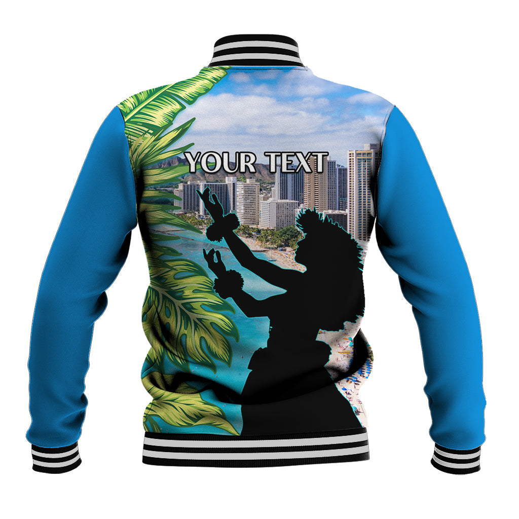 Personalised Honolulu Aloha Hawaii Baseball Jacket Tropical Leaves With Hula Girl LT14 - Polynesian Pride