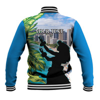 Personalised Honolulu Aloha Hawaii Baseball Jacket Tropical Leaves With Hula Girl LT14 - Polynesian Pride