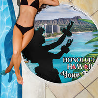 Personalised Honolulu Aloha Hawaii Beach Blanket Tropical Leaves With Hula Girl LT14 - Polynesian Pride