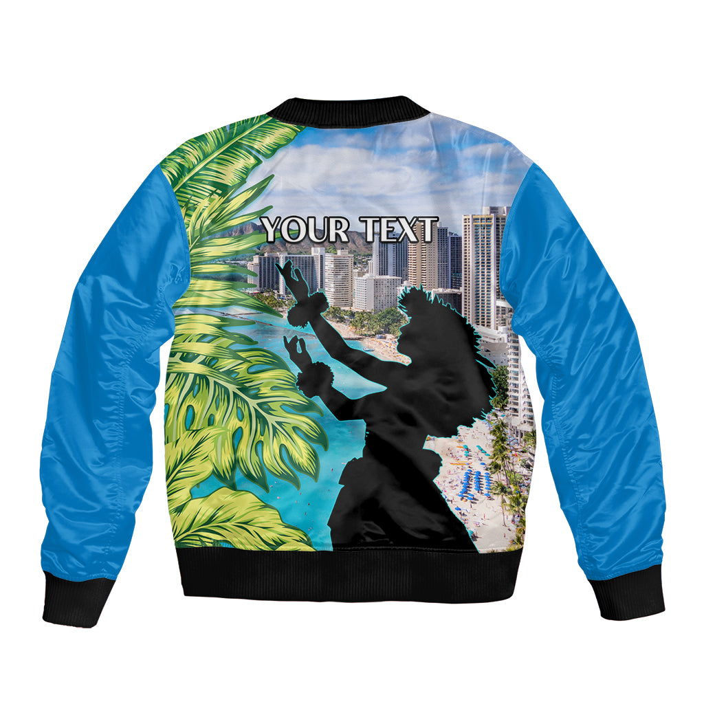 Personalised Honolulu Aloha Hawaii Bomber Jacket Tropical Leaves With Hula Girl LT14 - Polynesian Pride