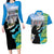 Personalised Honolulu Aloha Hawaii Couples Matching Long Sleeve Bodycon Dress and Hawaiian Shirt Tropical Leaves With Hula Girl LT14 Blue - Polynesian Pride